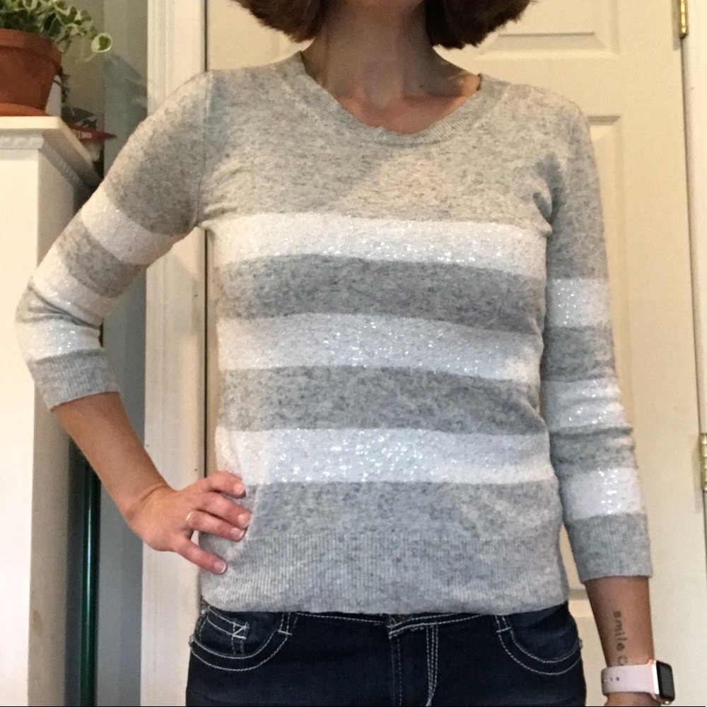 J. Crew Grey & White Sequin Sweater, Size XS